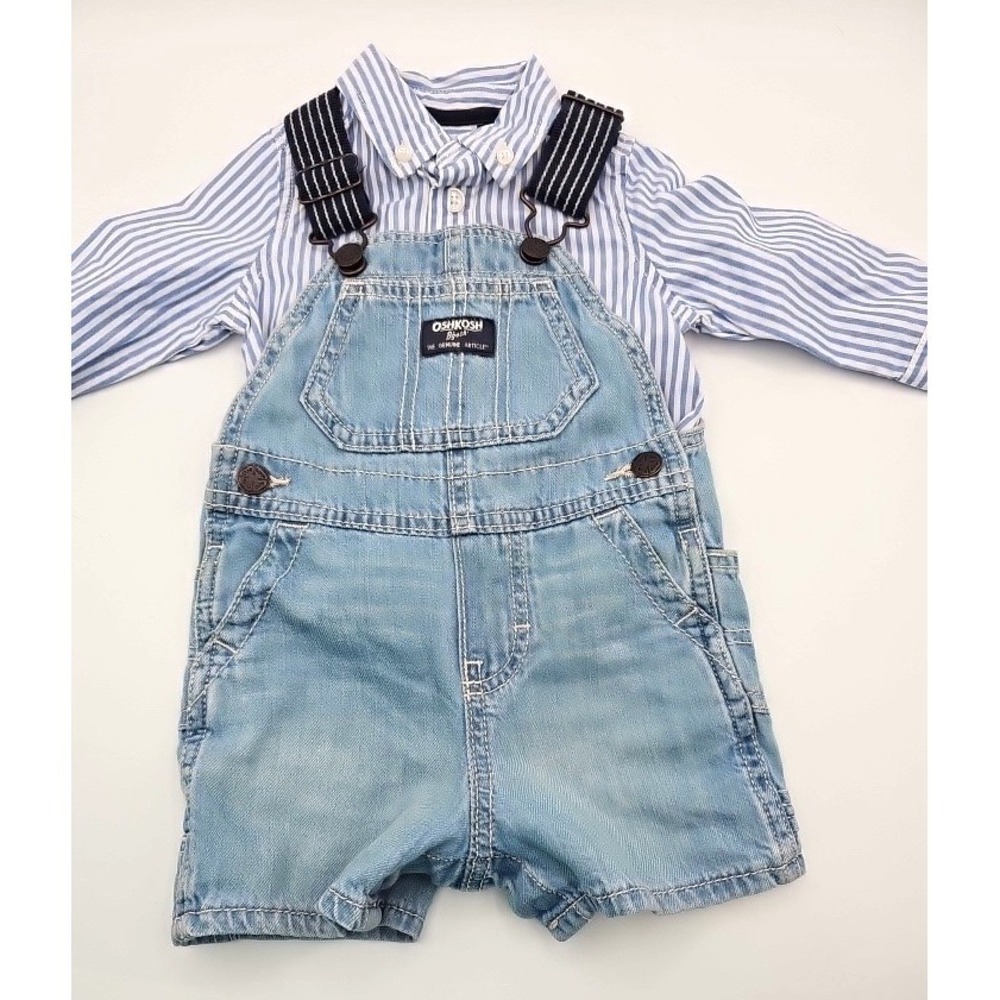 Vintage OshKosh Vestbak Shortalls & Shirt Set 6-9M